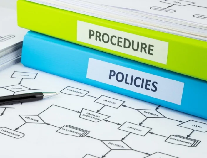 Policy and procedure files over an MGPS process flowchart